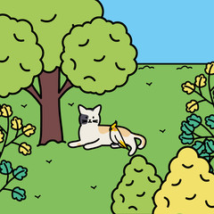 cute cat mascot adorable in the landscape