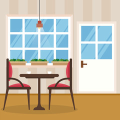 Modern Empty Cafe Restaurant Interior Furniture Flat Vector Illustration