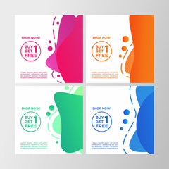 Coupon discount buy one get one free sale banner set. Modern liquid design template colorful special offer. Can use for social media promotion, web, mobile app and ready to print.