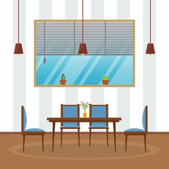Modern Empty Cafe Restaurant Interior Furniture Flat Vector Illustration