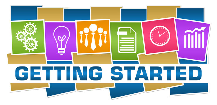 Getting Started Business Symbols Colorful Horizontal Boxes 