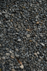 Gravel texture. Small stones, little rocks, pebbles in many shades of grey, white and blue. Texture of little rocks, background.
