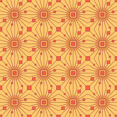Vector seamless pattern with lines and squares, rays and glares. Retro abstract geometric ornament for textile, prints, wallpaper, wrapping paper, web etc.