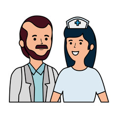 doctor male and nurse female workers characters