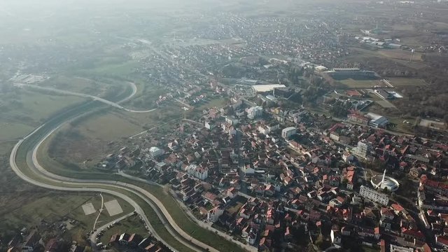 Aerial view of small European town
