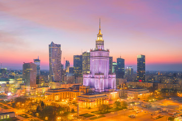 Aerial photo of  Warsaw city skyline - obrazy, fototapety, plakaty