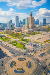 Aerial photo of  Warsaw city skyline in Poland - obrazy, fototapety, plakaty