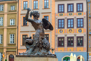 Sculpture of the Warsaw Mermaid on the Old Town Market square