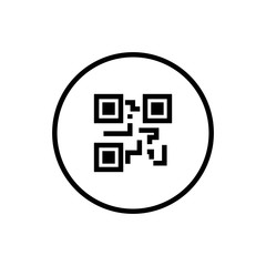 Scanning black round simple qarcode on phone screen icon, for interface concept elements, app ui ux web button logo.vector design