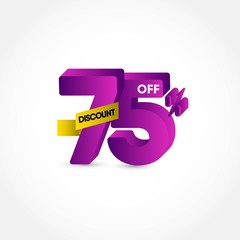 75 purple 3d discount vector template. Design for advertising, greeting card, banner or print.