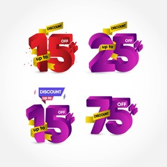 set purple 3d discount vector template. Design for advertising, greeting card, banner or print.35