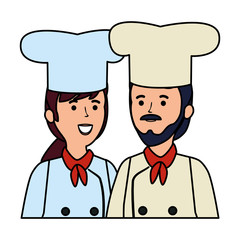 young couple chefs workers characters