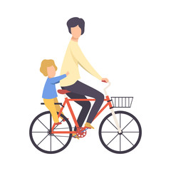Fototapeta premium Father and His Son Riding Bicycle Vector Illustration