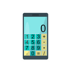 Smartphone with calculator on a white background. Vector illustration