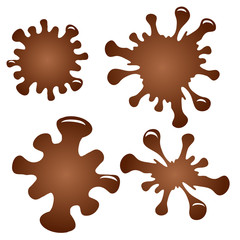 Set of chocolate splashes. Sweet choco drops. The object is separate from the background. Vector element for logos, badges and your creativity