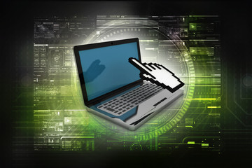 3d rendering Laptop with hand courser