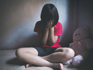 Violence and rape concept,concept photo of sexual assault,traumatized young girl