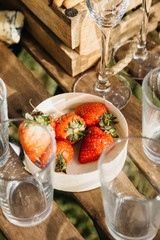 Strawberries on the table close-up. Tasty and healthy food