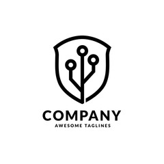 simple lines shield protection and circuit board symbol of technology Vector illustration