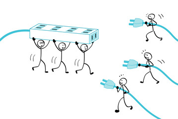 People with outlet hubs and plugs-team work