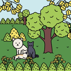 cute cats and dog mascots in the park