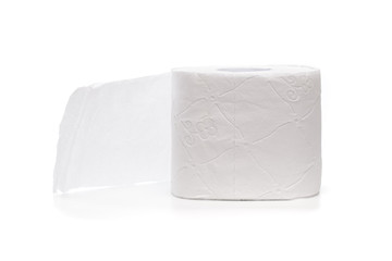 Roll of toilet paper or tissue isolated on white background .