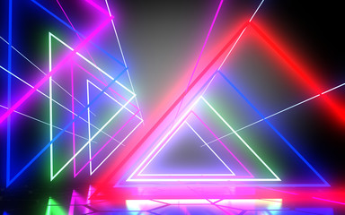 Obraz premium 3D abstract tunnel with neon lights. 3d illustration