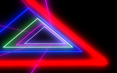 3D  abstract tunnel with neon lights. 3d illustration