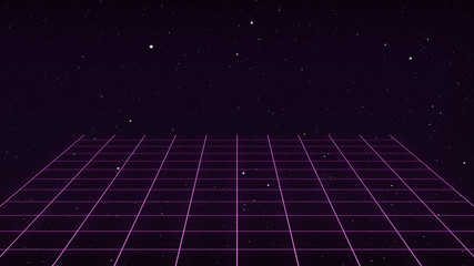 Retro Sci-Fi Background Futuristic landscape of the 80`s. Digital Cyber Surface. Suitable for design in the style of the 1980`s