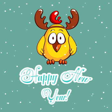 Greeting Card Chick With Antlers