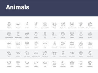 50 animals set icons such as hamster ball, louse, kennel, sitting rabbit, humps, carp, leopard, pit bull, chihuahua. simple modern vector icons can be use for web mobile