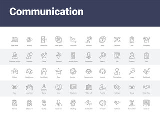 Fototapeta na wymiar 50 communication set icons such as contacts, transmitter, bullhorn, time call, chat bubble, chatting, customer, quality, clipboard. simple modern vector icons can be use for web mobile