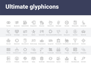 50 ultimate glyphicons set icons such as zoom button, man walking to right, car wash, cargo boat, refresh curve arrows, big traffic light, reading, target with circle, smiling face. simple modern