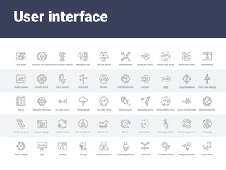 50 user interface set icons such as wait cursor, navigation arrows, forbidden cursor, crossroad, exchange personel, industrial action, sorting, bending, gap. simple modern vector icons can be use - obrazy, fototapety, plakaty