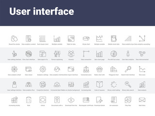 Naklejka premium 50 user interface set icons such as mail inbox, play files, avi extension, download ebook, rectangular certificate, download from the cloud, documents with a star, icloud, rule. simple modern vector