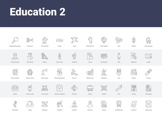 50 education 2 set icons such as dictionary, autumn, chalkboard, exam, uniform, school, teacher, papyrus, cube. simple modern vector icons can be use for web mobile