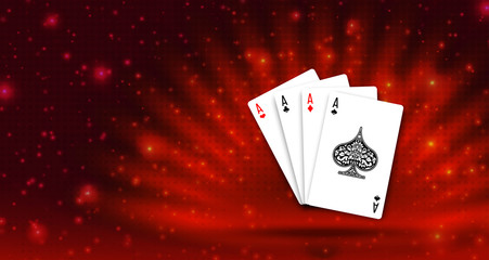 illustration Online Poker casino banner with a playing cards. Marketing Luxury Banner Jackpot Online Casino playing cards on red background. Empty advertising poster with