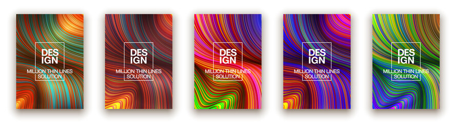 Fototapeta premium Fashion poster million thin lines luxury design. Liquid wave lines fashion background. Beautiful flowing drape textiles from many thin fibers. Vector illustration vogue drape banner EPS10 set