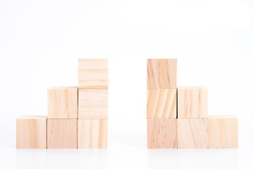 Blocks of wood isolated on white background. Strategy as a business plan for team work.