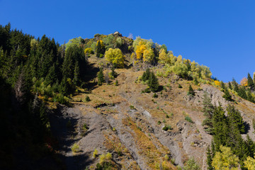 Fototapeta na wymiar Amazing autumn mountain landscape in Svaneti. Georgia