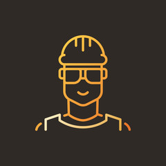 Male worker vector creative linear icon - builder symbol on dark background