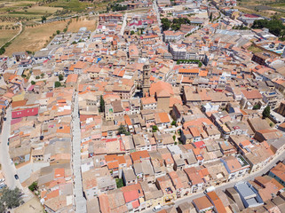 View of the old town Gandesa, Catalonia, Spain. Drone aerial photo