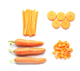 Pieces with carrot on white background