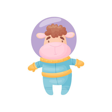 Cute sheep astronaut. Vector illustration on white background.