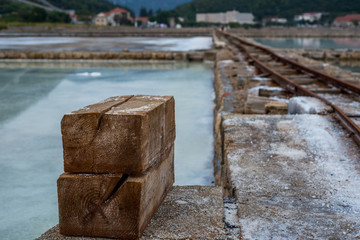 Old still working sea salt pans in Ston, Peljesac peninsula, Dalmatia, Croatia