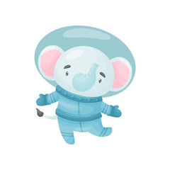 Cute elephant astronaut. Vector illustration on white background.