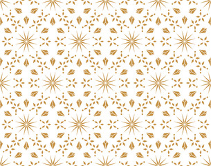 Abstract geometric pattern with lines, snowflakes. A seamless vector background. White and gold texture. Graphic modern pattern