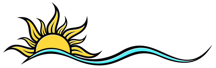 Sun and Blue Wave Symbol. 