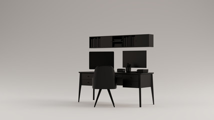 Black Small Contemporary Home Office Setup 3d illustration 3d rendering