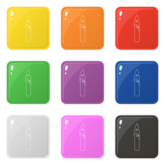 Line style candle icons set 9 colors isolated on white. Collection of glossy square colorful buttons. Vector illustration for any design.